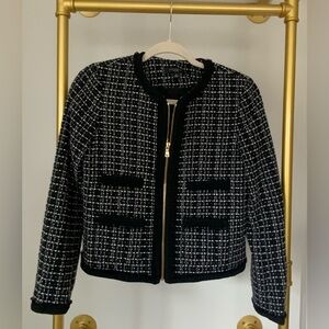 NWOT-ANN TAYLOR Jacket Blazer Black and White Nubby Tweed Classic Career Pockets